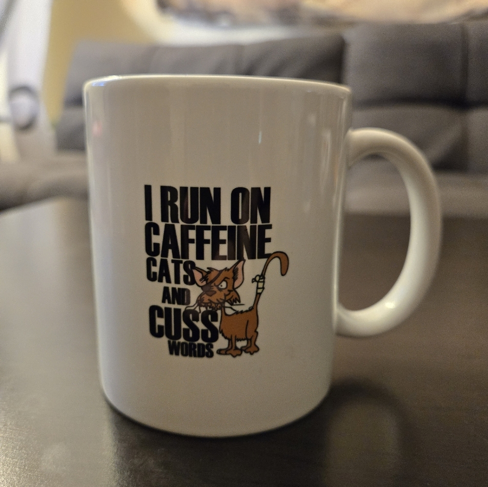 Run On Caffeine, Cats, And Cuss Words Coffee Cup